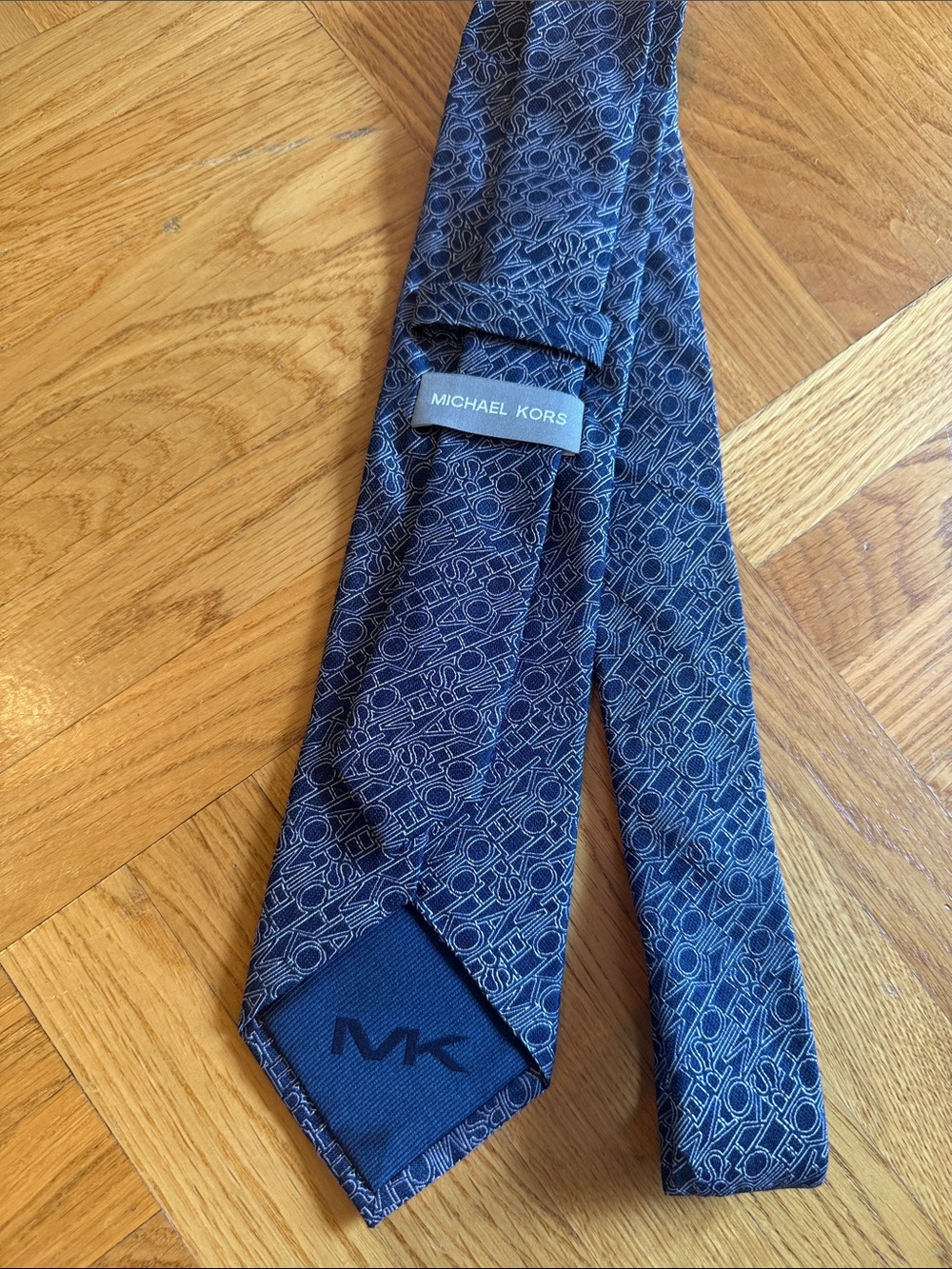 Michael Kors Navy Blue Logo-Pattern Silk Tie
